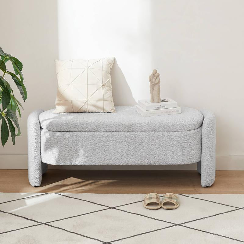 Nicbex Ottoman Oval Storage Bench with Large Storage Space for the Living Room, Entryway and Bedroom 3D Lamb Fleece Fabric Bench