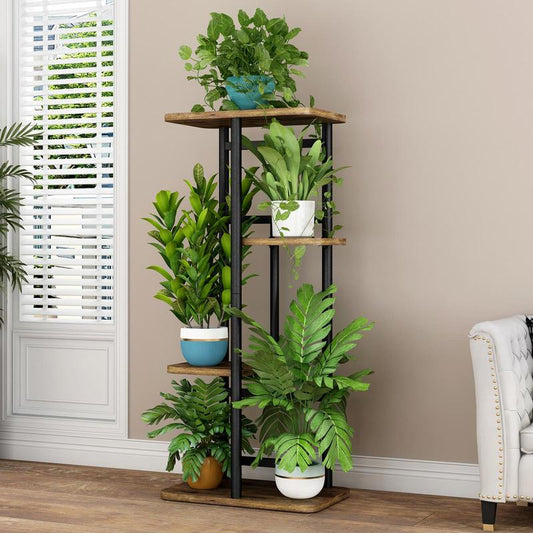 Valentine'S Day Saleplant Stand 4 Tier 5 Potted Indoor Plant Shelf Multiple Stands for Garden Corner Balcony Living Room (4 Tier 5 Potted, Black) Organiser Racks