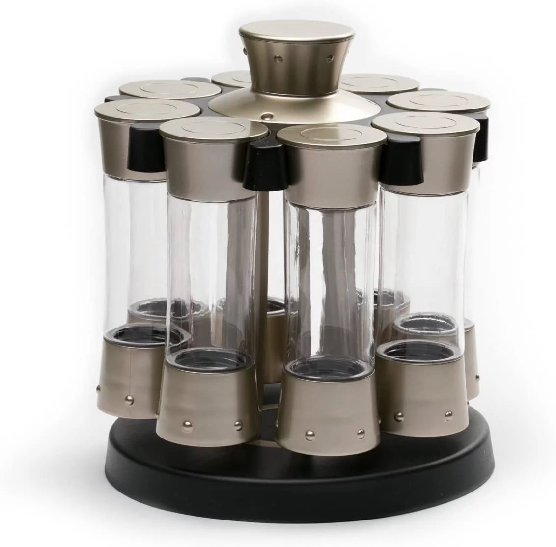 Elite Auto-Measure Spice Carousel Professional Series, 8 Spice Jars, Silver Satin