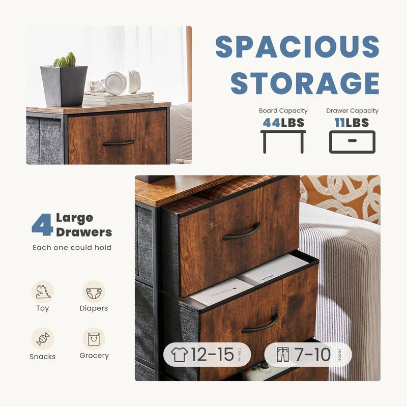 LIANTRAL Dresser with 4 Drawers, Fabric Dressers Storage Drawers, Sturdy Steel Frame & Wood Top, Organizer Unit for Bedroom, Hallway, Entryway, Closets (Brown)