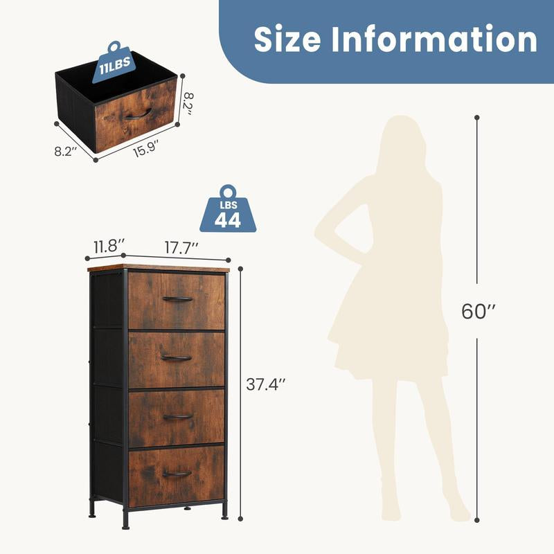 LIANTRAL Dresser with 4 Drawers, Fabric Dressers Storage Drawers, Sturdy Steel Frame & Wood Top, Organizer Unit for Bedroom, Hallway, Entryway, Closets (Brown)