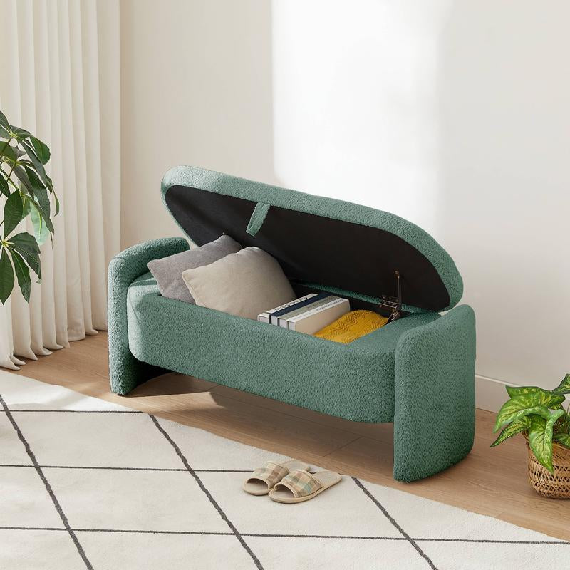 Nicbex Ottoman Oval Storage Bench with Large Storage Space for the Living Room, Entryway and Bedroom 3D Lamb Fleece Fabric Bench