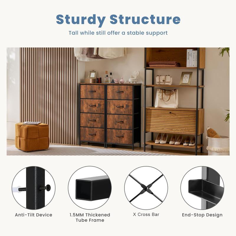 LIANTRAL Dresser with 4 Drawers, Fabric Dressers Storage Drawers, Sturdy Steel Frame & Wood Top, Organizer Unit for Bedroom, Hallway, Entryway, Closets (Brown)